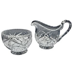 Vintage -Lead CRYSTAL -CREAM and Open SUGAR Set -STAR Design -Clear